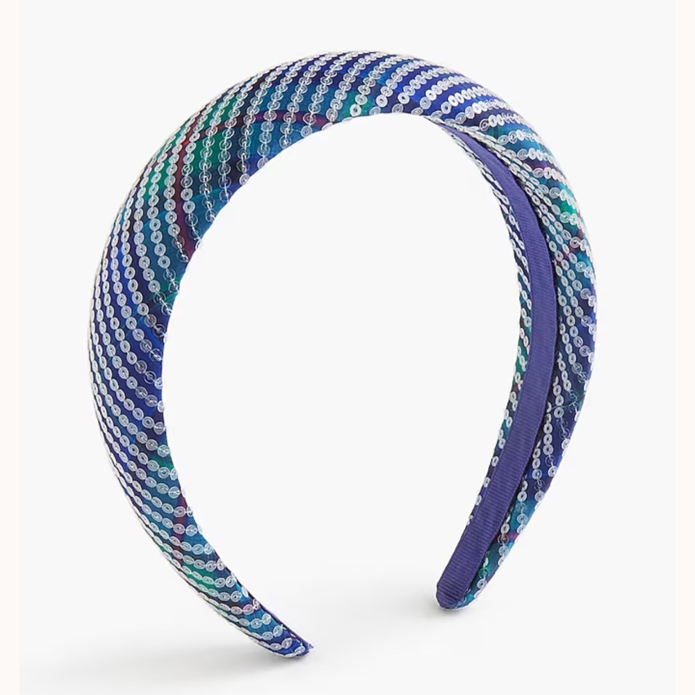 J. Crew Sequin Tartan Puff Headband. Fairmont Blue Color. 15 1/4"L x 1 1/2"W.
